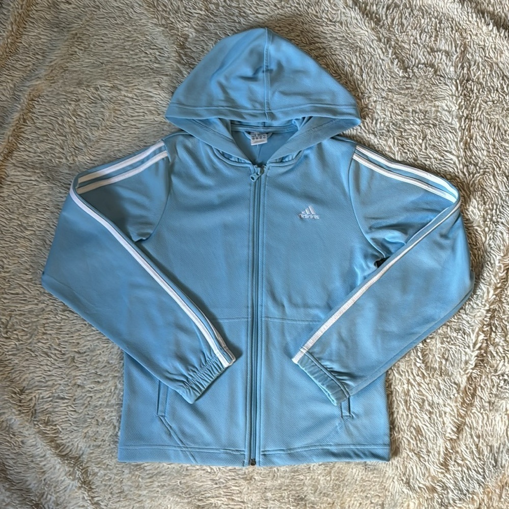 NWOT Adidas ClimaLite Full Zip Jacket  Size M Light Blue White Activewear